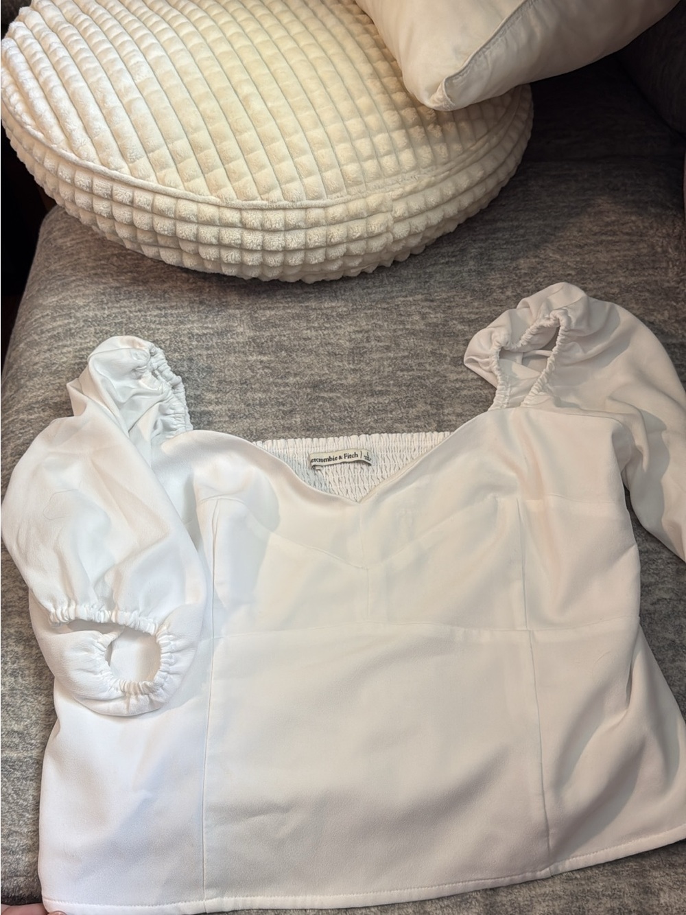 Abercrombie & Fitch White Puff-Sleeve Square Neck Blouse